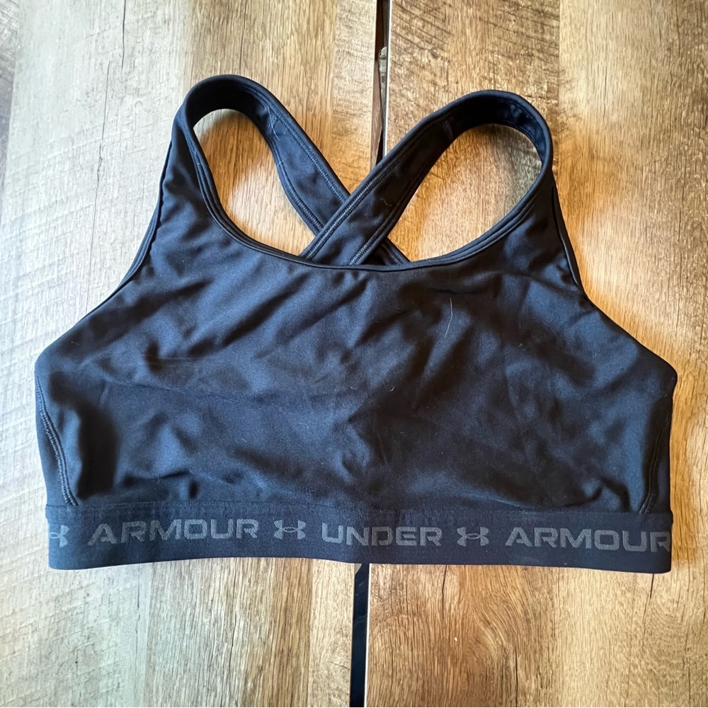 Under Armour Womens Plus Size Crossback Mid Impact Sports Bra Black Sz 2X